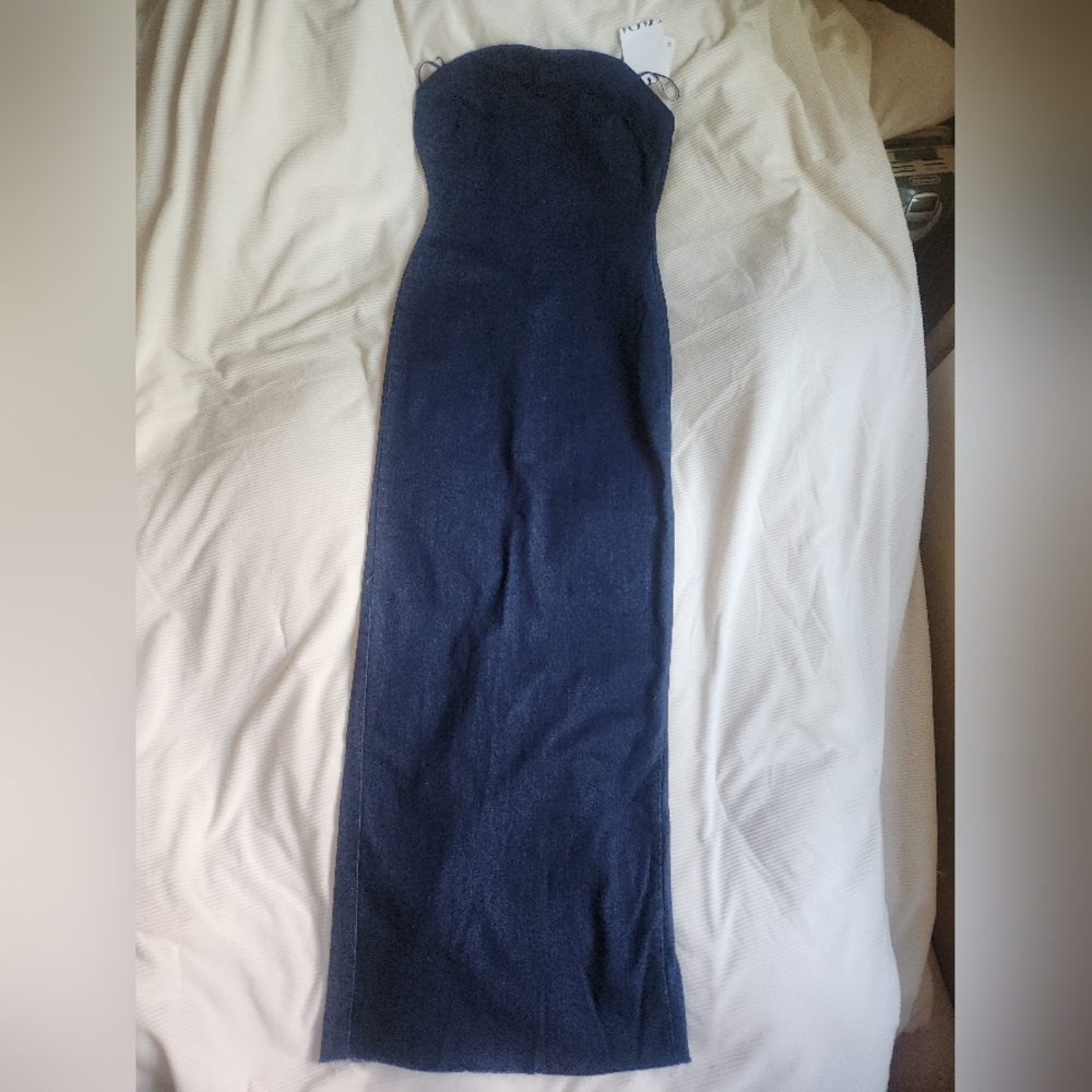 Zara denim strapless midi dress blue BNWT - Picture 10 of 15